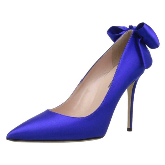 NIB SJP by Sarah Jessica Parker Lucille Bow Satin Pumps Blue EU 39.5 US 9 100mm - Picture 2 of 16